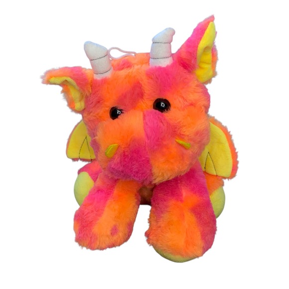 Darken the Dragon Plush Stuffed Animal Neon Pink‎ Orange Yellow wings 11 Inch - Picture 1 of 9
